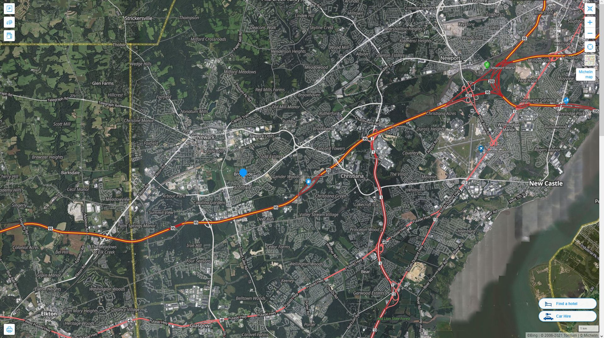 Brookside Delaware Highway and Road Map with Satellite View